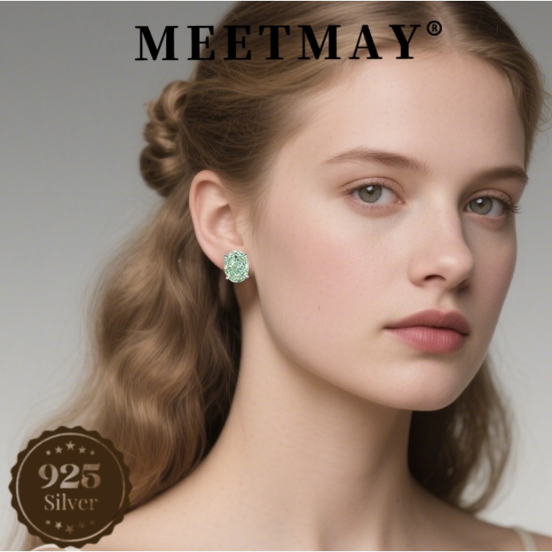 S925 Crushed Ice Cut Mint Green Zirconia Stud Earrings, Hypoallergenic